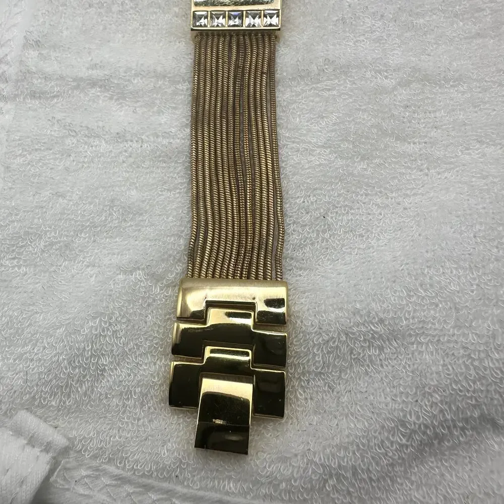 Versales Gold Tone Rectangular Quartz Watch with Crystal Accents, Japan Movt
